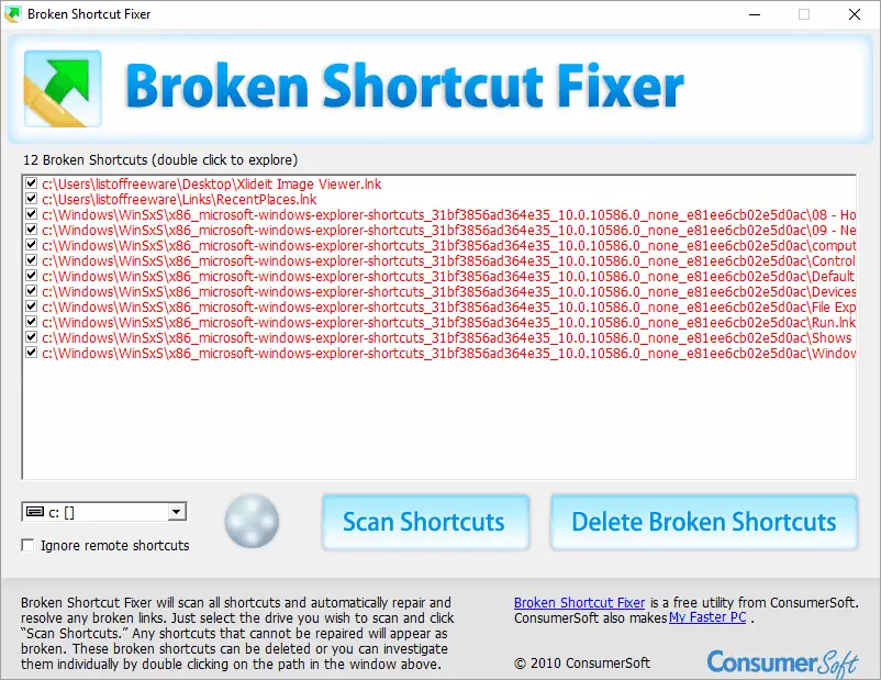 برنامج Broken Shortcut Fixer
