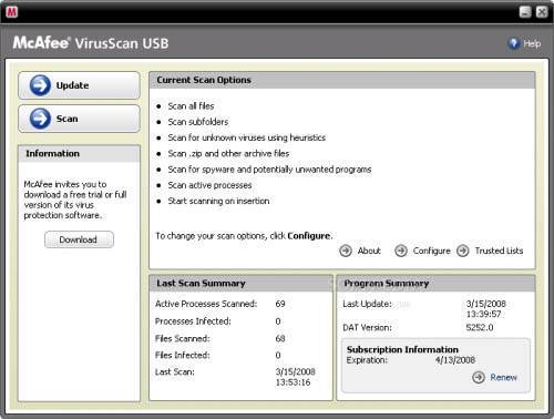 برنامج McAfee VirusScan USB