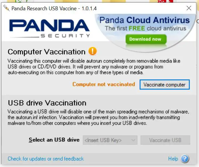 برنامج Panda USB Vaccine